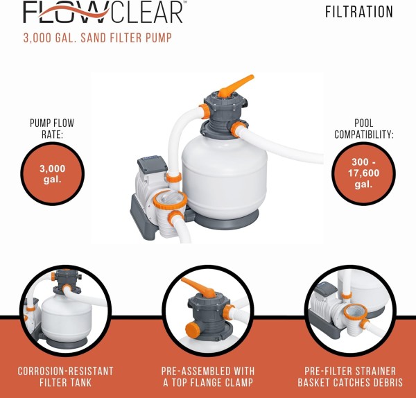 Bestway Flowclear Gallon Sand Filter Above Ground Pool Pump